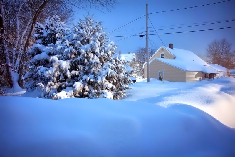 Snow-covered House — Blue, Serene, Winter