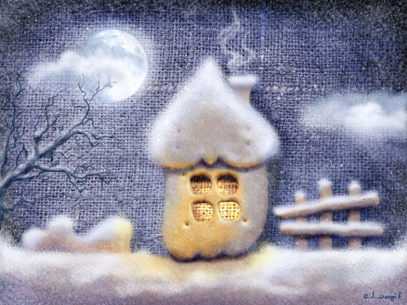 Snow-covered House — Blue