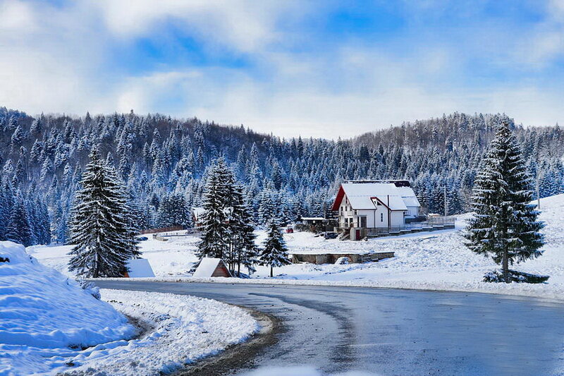Snow-covered House in Forest