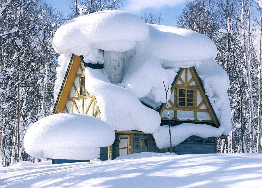 Snow-covered house in winter