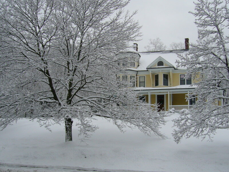 snow-covered house in winter
