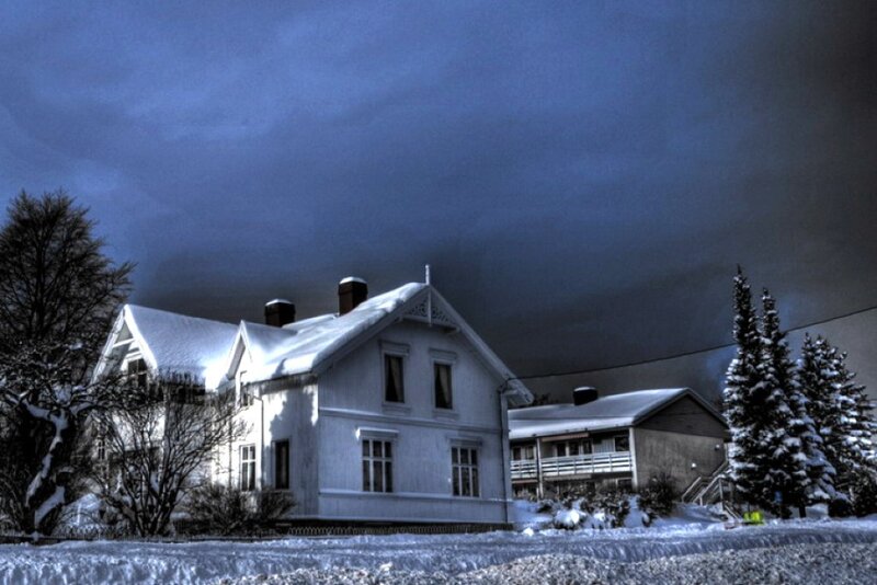 Snow-covered House in Winter — Blue, Dramatic