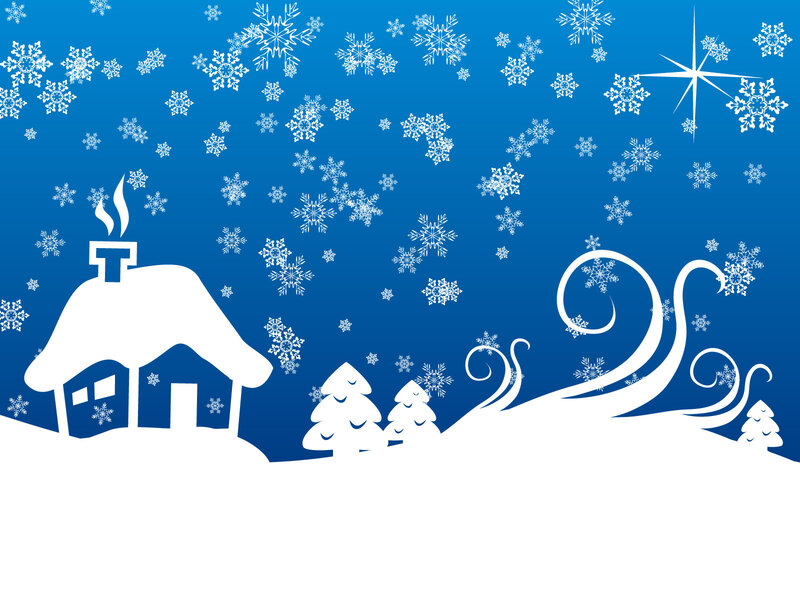 Snow-covered House in Winter — Blue
