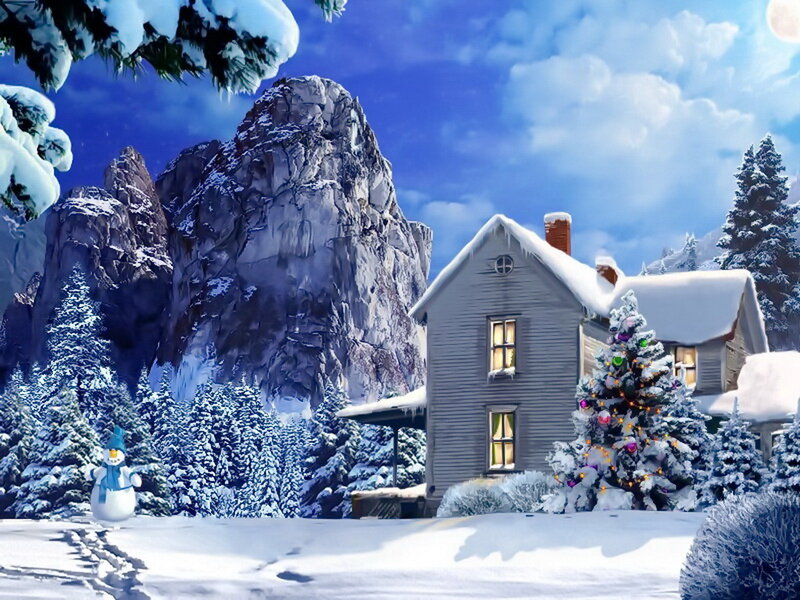 Snow-covered House in Winter — White, Peaceful