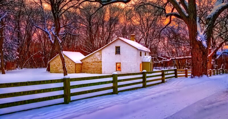 Snow-covered House in Winter — White, Serene, Photograph, Fence