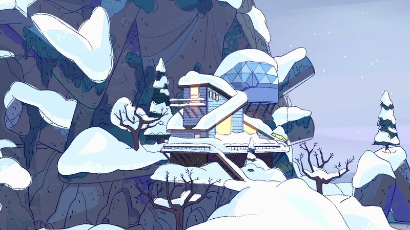 Snow-covered House on Cliff — Blue