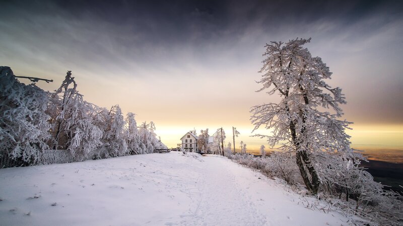Snow-covered House on Hill