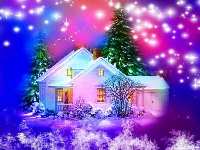 Snow-covered House — Purple, Magical