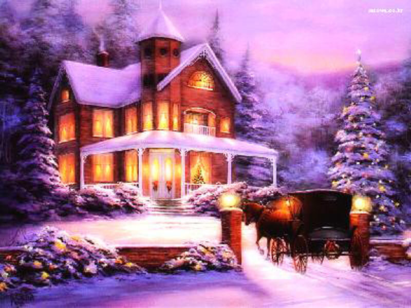 Snow-covered House — Purple, Peaceful