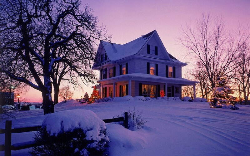 Snow-covered House — Purple, Serene