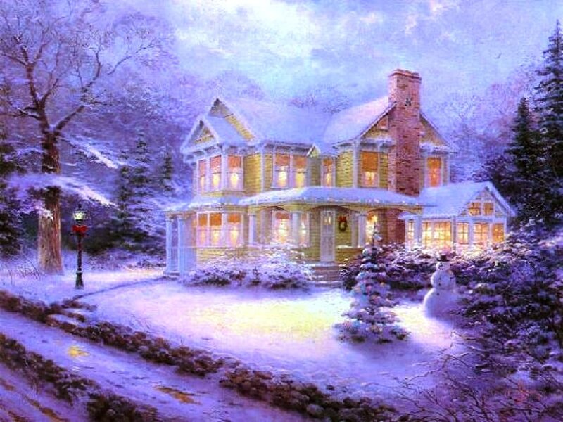 Snow-covered House — Purple, Serene, Winter
