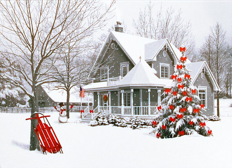 Snow-covered House — White, Festive, Winter, Photograph