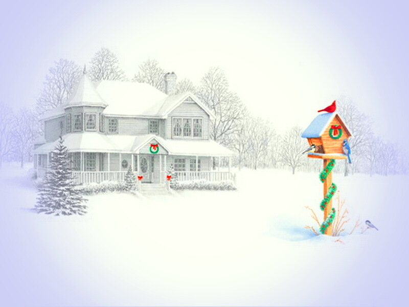 Snow-covered House — White, Peaceful, Winter, Illustration