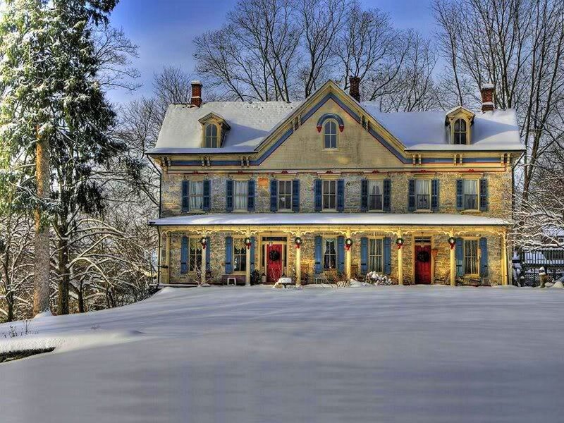 Snow-covered House — White, Serene, Winter, Photograph, Trees, Snow, Windows, Porch