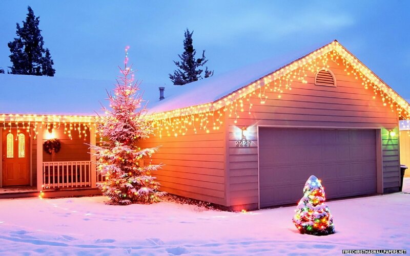 Snow-covered House with Lights — Blue, Festive