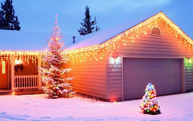 Snow-covered House with Lights — White