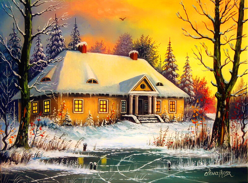 Snow-covered House — Yellow