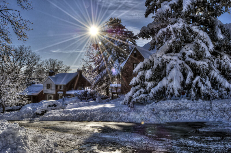 Snow-covered Houses and Trees