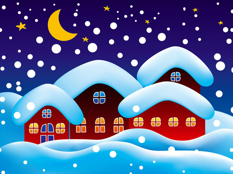 Snow-covered Houses at Night