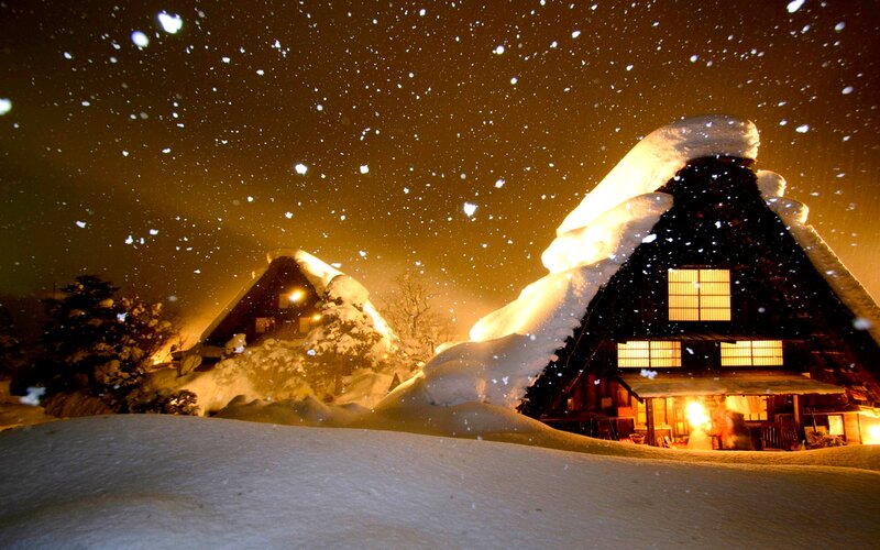 Snow-covered Houses at Night — White