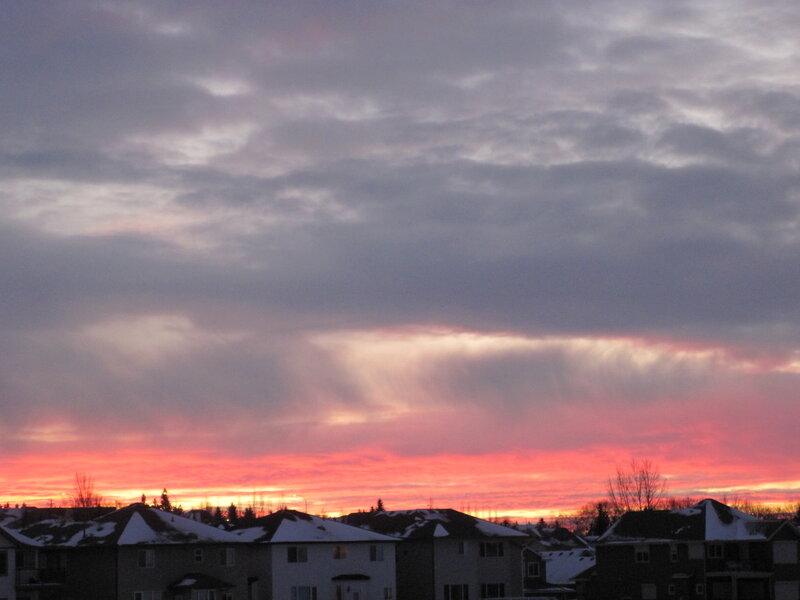 Snow-covered Houses at Sunset — Pink