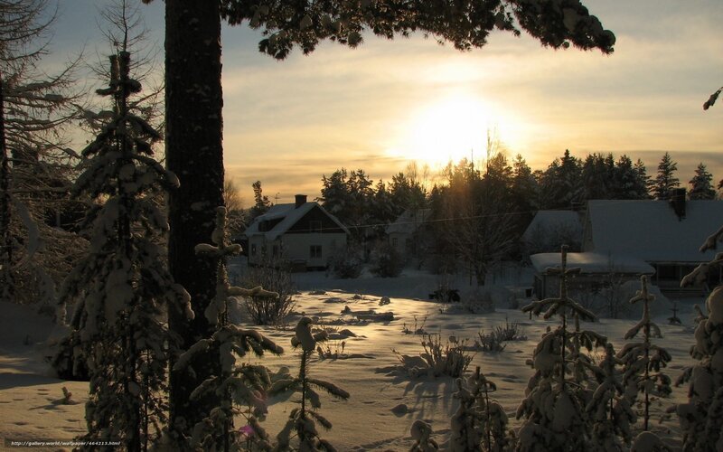 Snow-covered Houses at Sunset — White, Serene