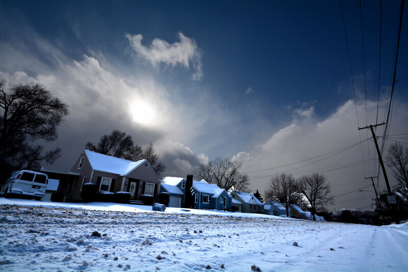 Snow-covered Houses — Blue, Dramatic