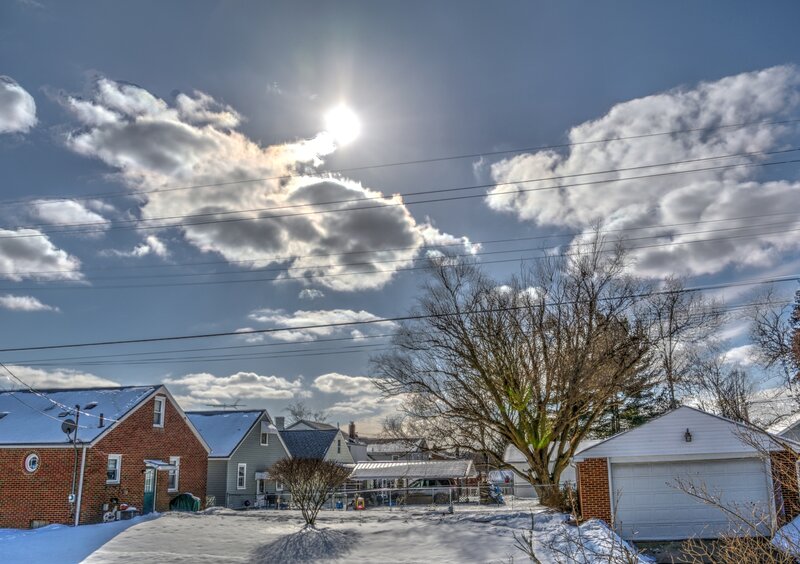 Snow-covered Houses — Blue, Dramatic, Winter