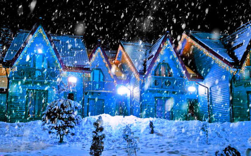 Snow-covered Houses — Blue, Peaceful, Night