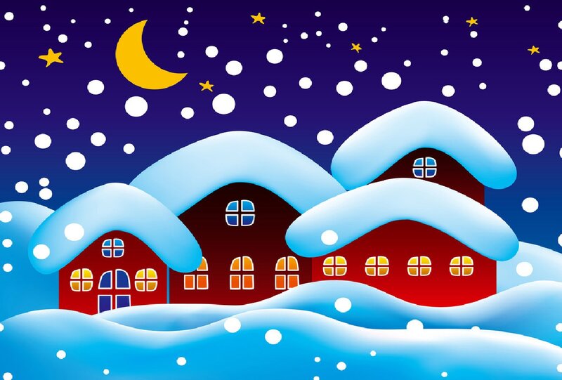 Snow-covered Houses — Blue, Peaceful