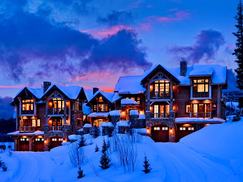 Snow-covered Houses — Blue, Serene, Winter