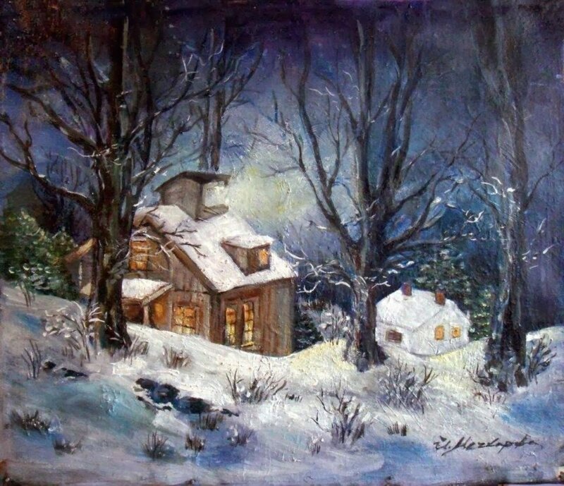 Snow-covered Houses in Forest