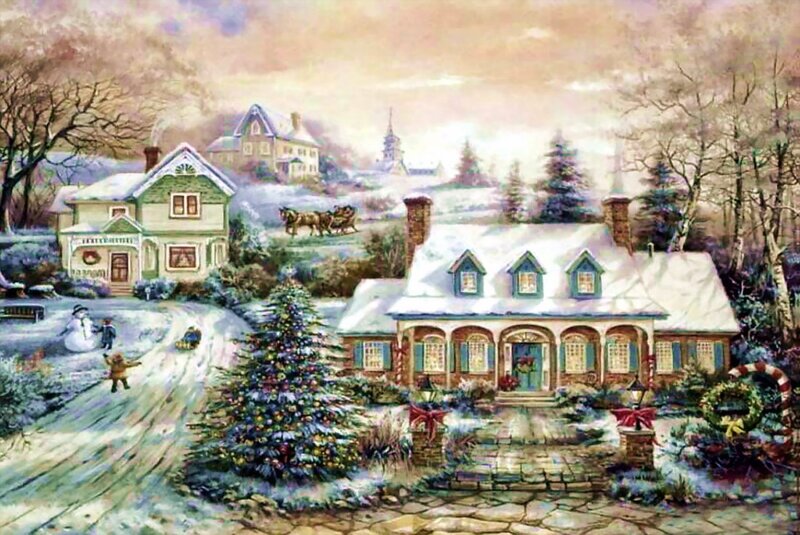 Snow-covered Houses in Winter