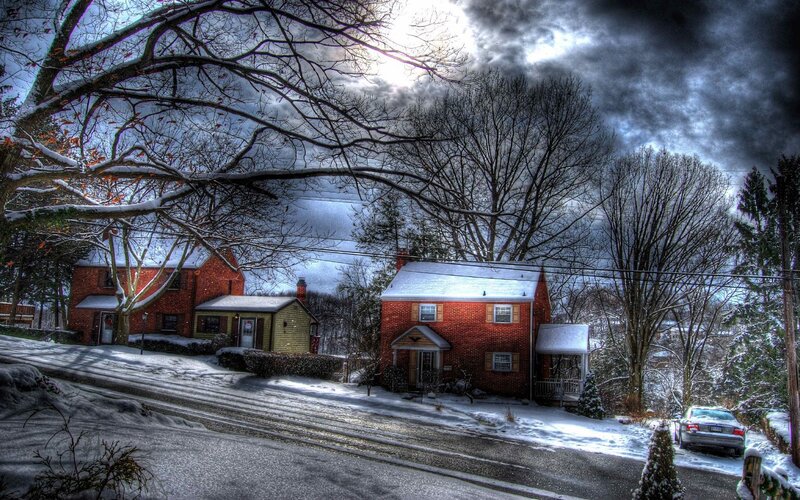 Snow-covered Houses — Red