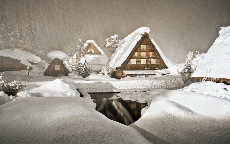 Snow-covered Houses — White, Serene