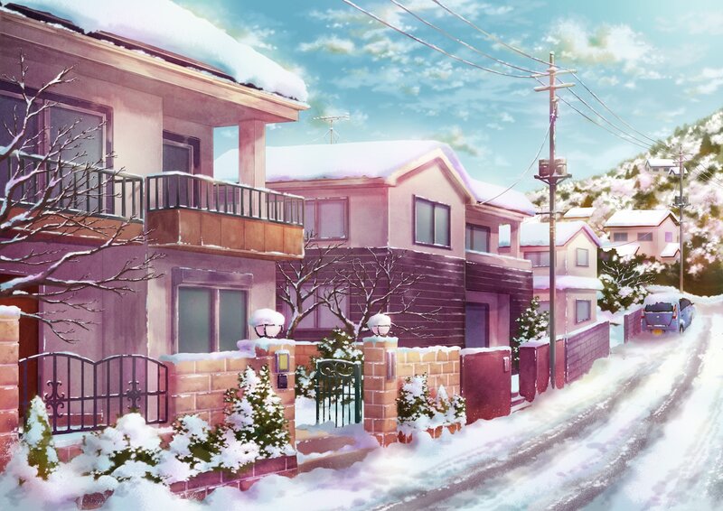 Snow-covered Houses — White, Serene, Winter, Digital Art