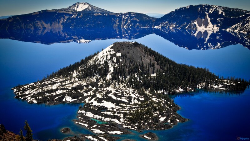 Snow-covered Island in Lake — Blue, Serene, Spring