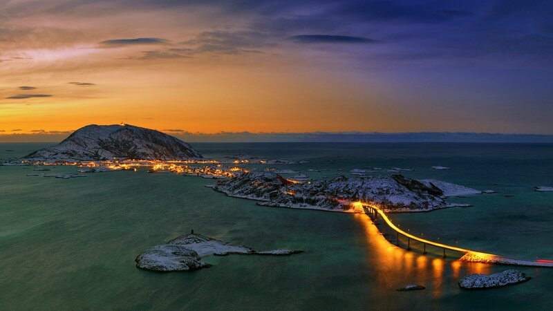 Snow-covered Islands at Dusk — Orange, Serene