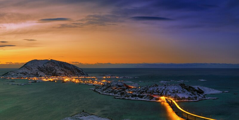 Snow-covered Islands at Dusk — Orange