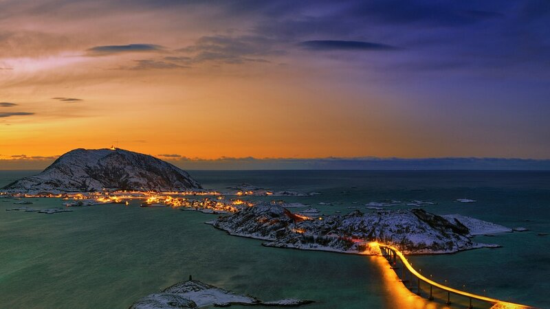 Snow-covered Islands at Dusk
