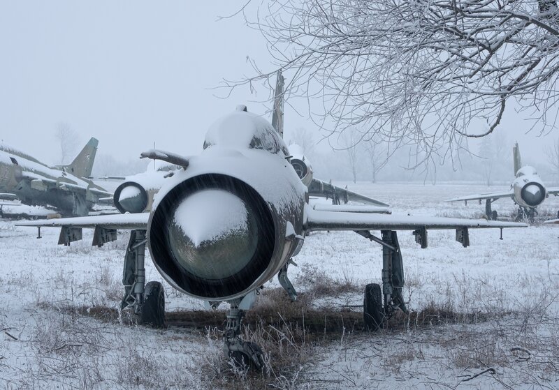 Snow-covered Jet Aircraft