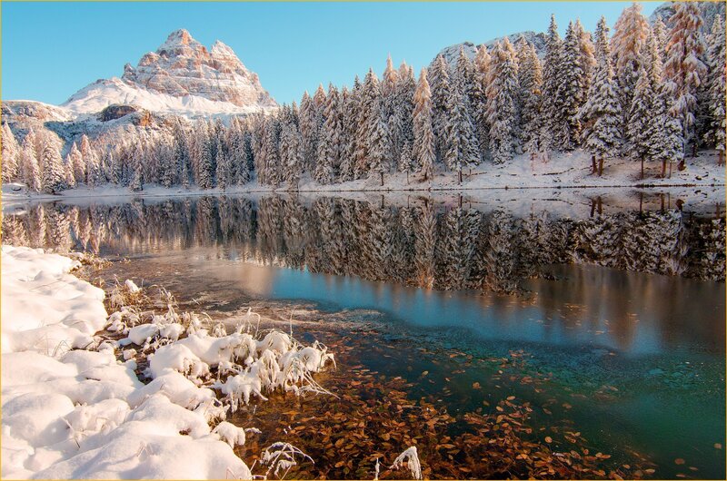 Snow-covered Lake and Mountain — Blue