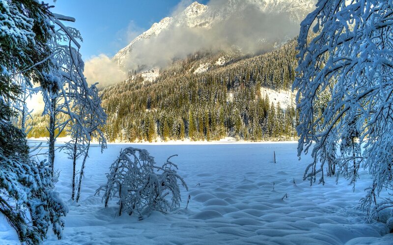 Snow-covered Lake and Mountain
