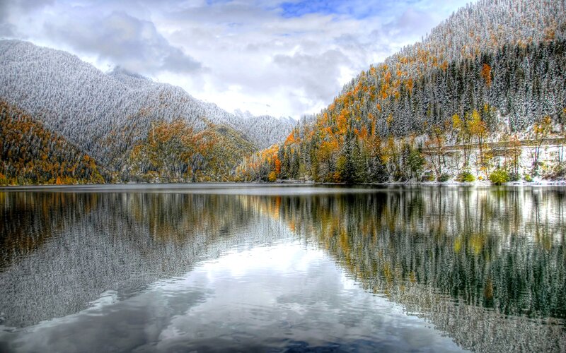 Snow-covered Lake and Mountains — Green