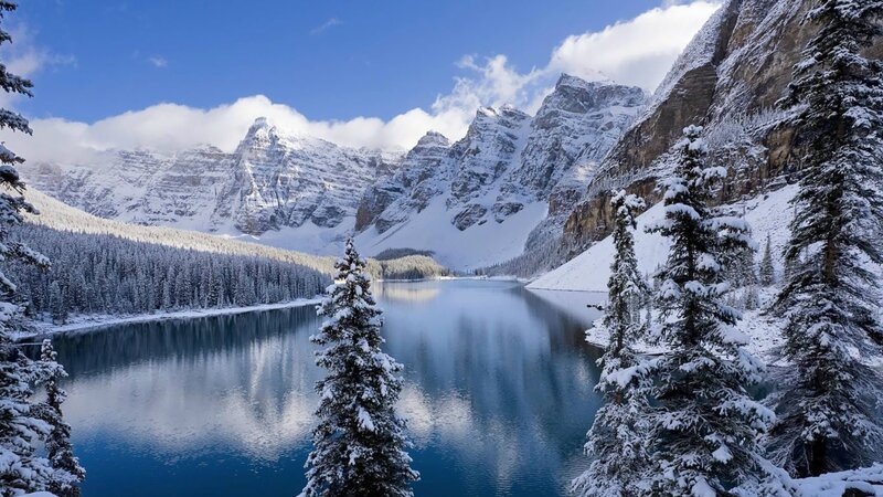 Snow-covered Lake and Mountains — Snow