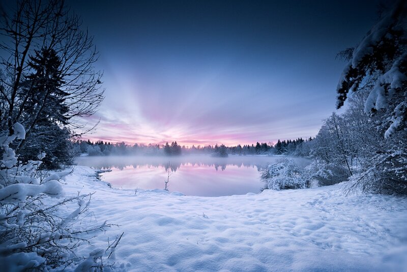 Snow-covered Lake at Dawn — Blue