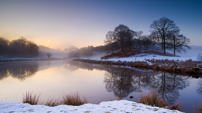 Snow-covered Lake at Dawn