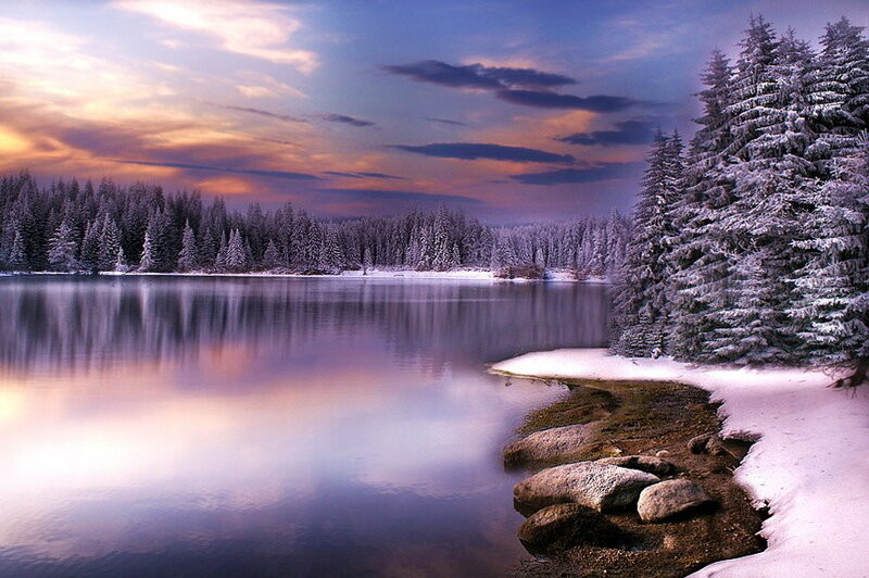 Snow-covered Lake at Dusk