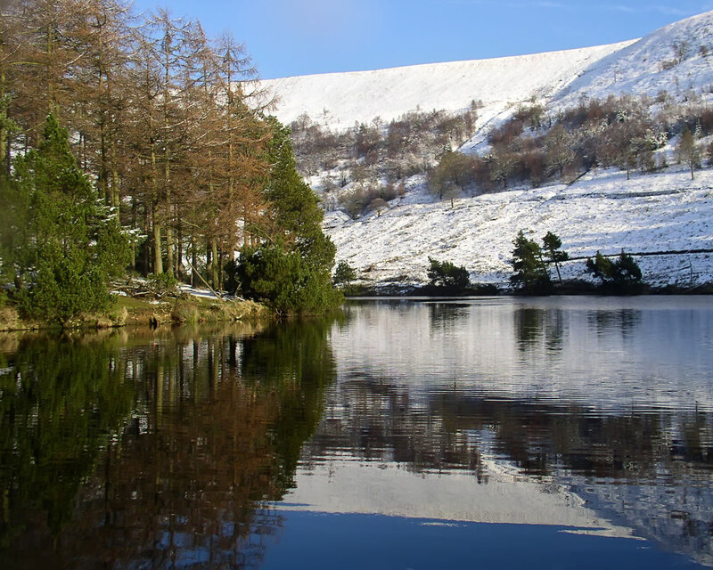 Snow-covered Lake — Blue, Serene, Winter, Photograph, Trees, Mountain