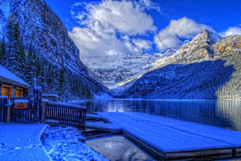 Snow-covered Lake Dock — Blue